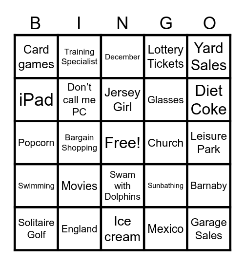 Patty's 60th Birthday Bingo Card