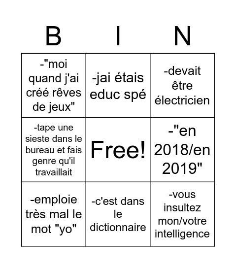 JPB Bingo Card