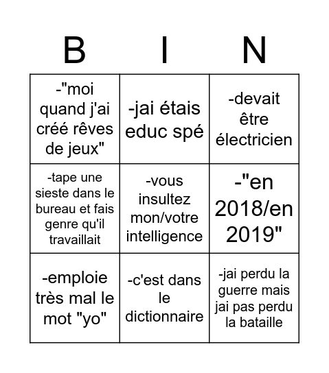 JPB Bingo Card