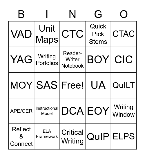 CISD Lingo BINGO Card