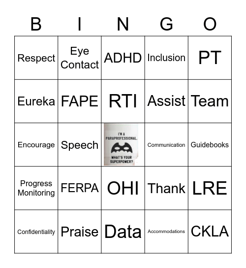 Paraprofessional Bingo Card