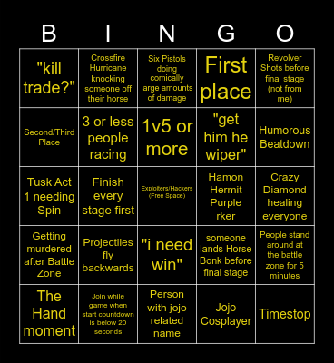 Steel Ball Run Bingo Card