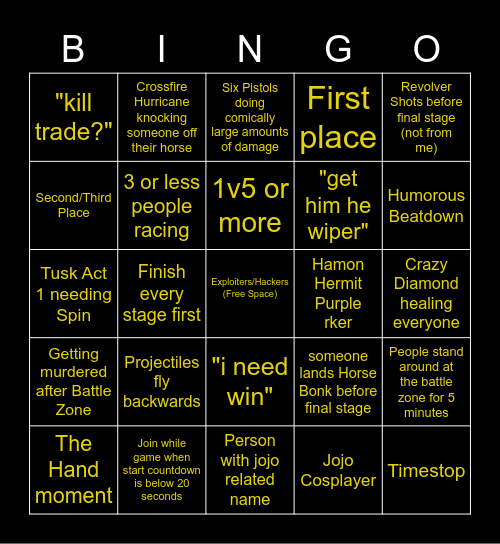 Steel Ball Run Bingo Card