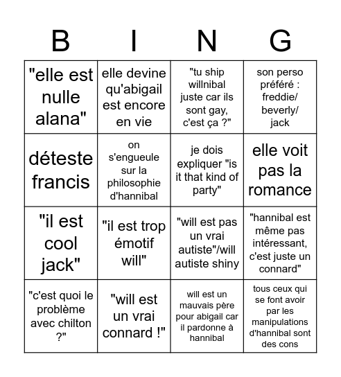 "maman regarde hannibal" bingo Card