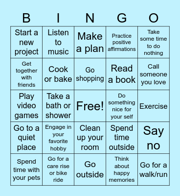 Self-care Bingo Card