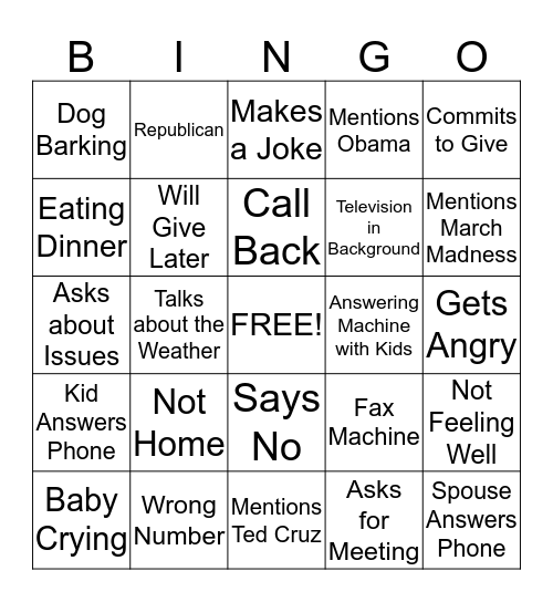 Calltime Bingo Card