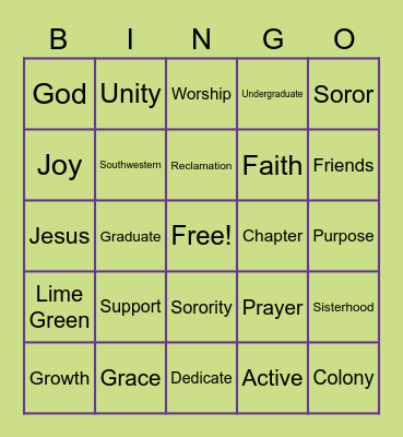 Delta Psi Epsilon Christian Sorority, Inc. Bingo Card