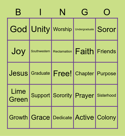 Delta Psi Epsilon Christian Sorority, Inc. Bingo Card