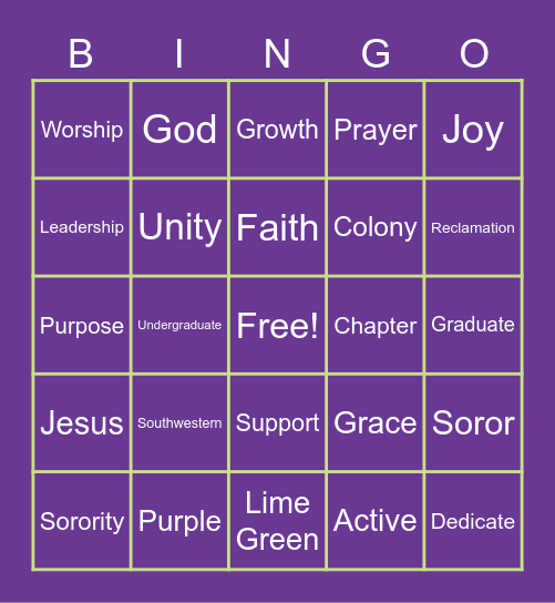 Delta Psi Epsilon Christian Sorority, Inc. Bingo Card