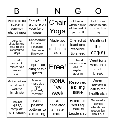 Virtual Happy Hour Bingo Card