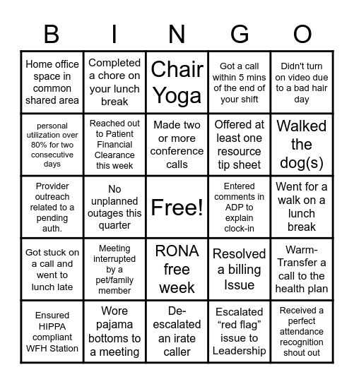 Virtual Happy Hour Bingo Card