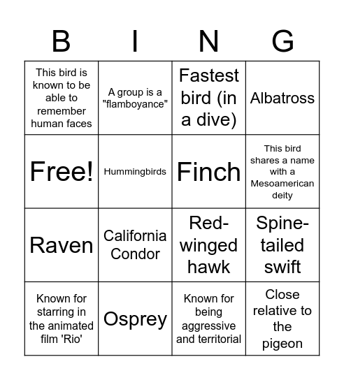 Fun Bird Facts!! Bingo Card