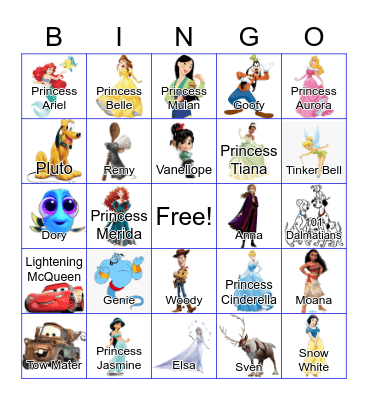 Disney & Pixar Bingo Card