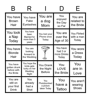 Bachelorette BINGO Card