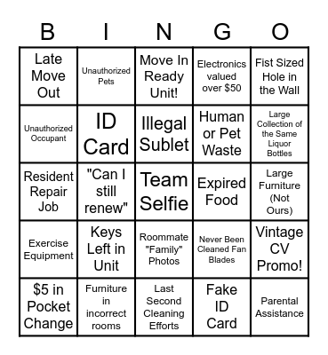 Turn Bingo Card