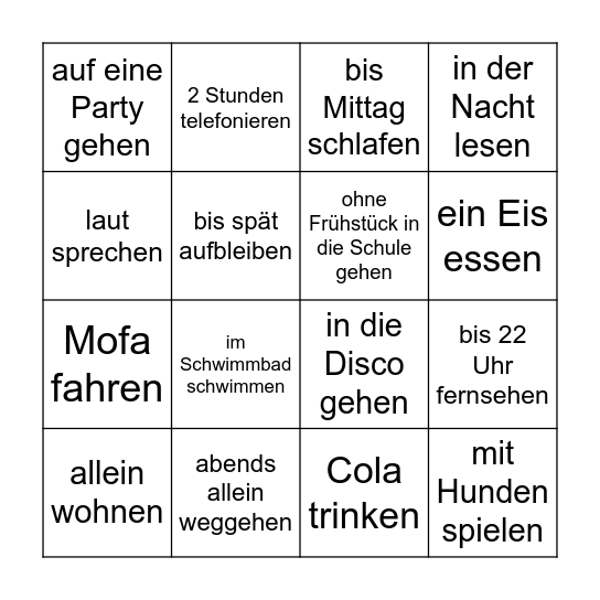 Bingo "Was darfst du (nicht)?" Bingo Card