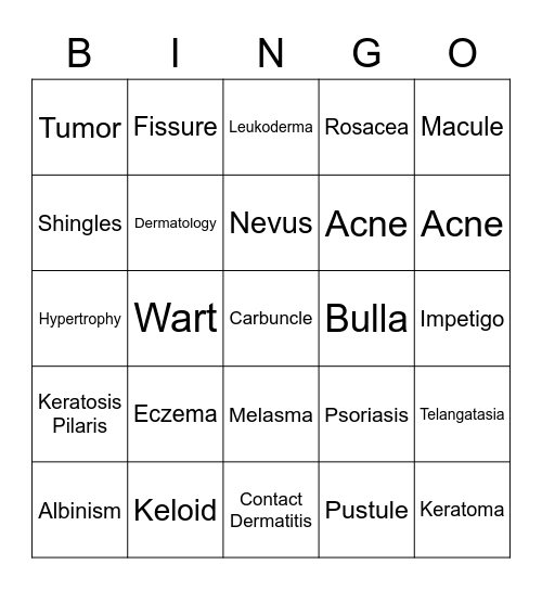 CH 4- Skin Disorders & Diseases Bingo Card