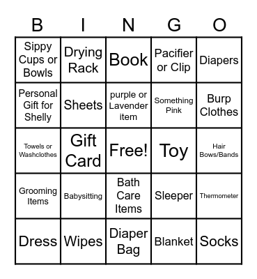 Baby Shower Gift Bingo Card