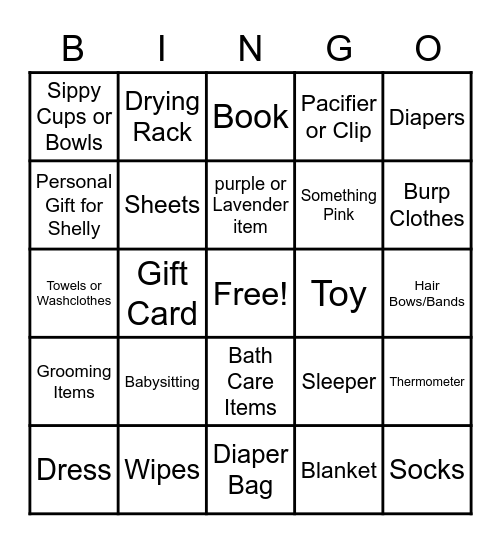 Baby Shower Gift Bingo Card