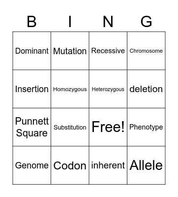 Genetics Vocabulary Bingo Card