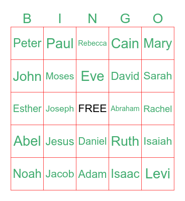 Bible Bingo Card