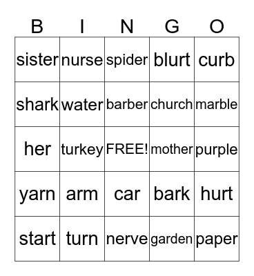 R-Controlled Vowels Bingo Card