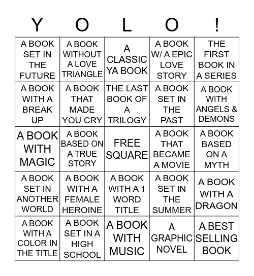 YA Reading YOLO Bingo Card