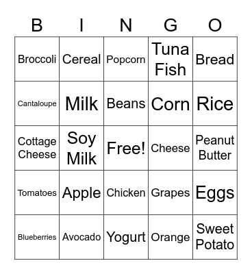 Nutrition Bingo Card