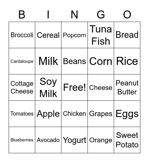 Nutrition Bingo Card