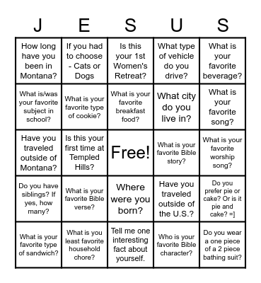 Templed Hills Women's Retreat 2021 Romans 12:1-8 Bingo Card
