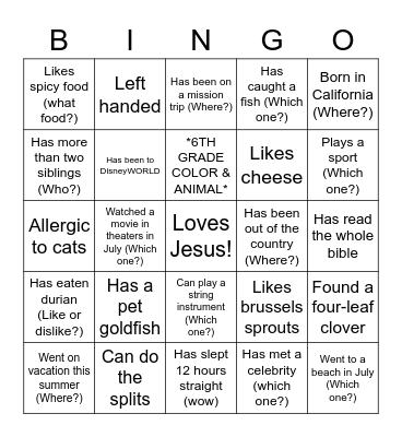 Untitled Bingo Card