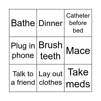 Evening Routine Bingo Card