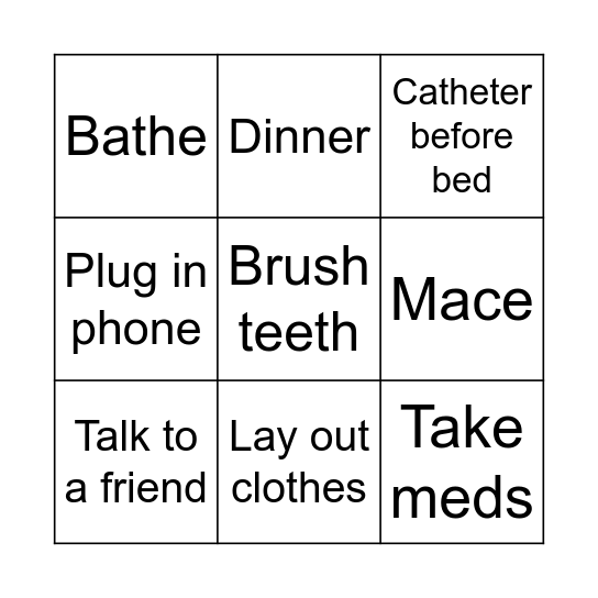 Evening Routine Bingo Card