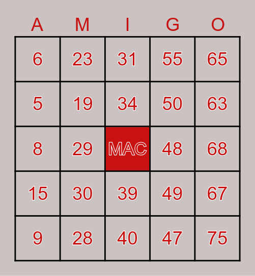 Number Bingo 1-75 Bingo Card