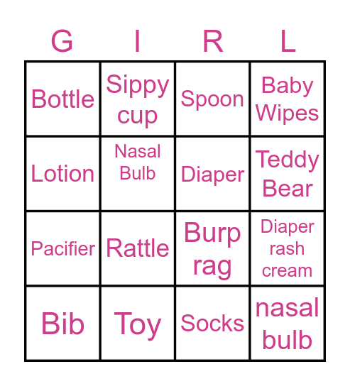 Diaper Bag Bingo Card