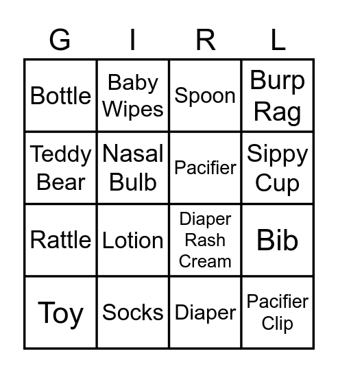 Diaper Bag Bingo Card