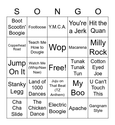 Songs That Have Their Own Dance Bingo Card