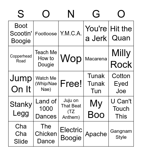 Songs That Have Their Own Dance Bingo Card