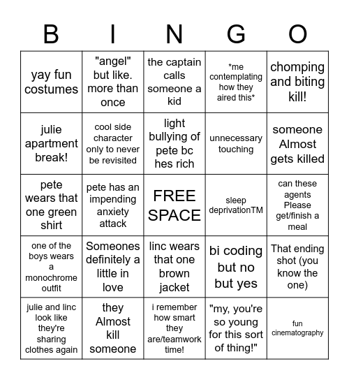 the mod squad bingo Card