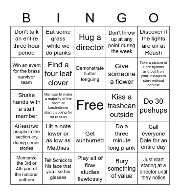 2021 Band Camp Bingo Card