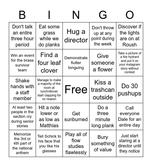 2021 Band Camp Bingo Card