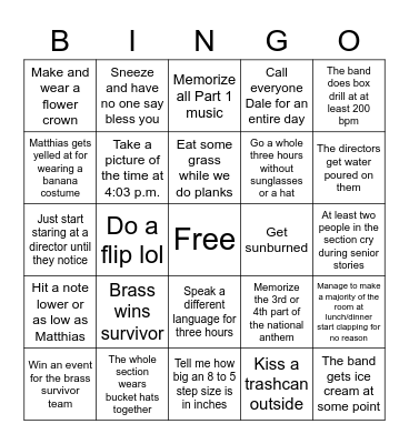 2021 Band Camp Bingo Card