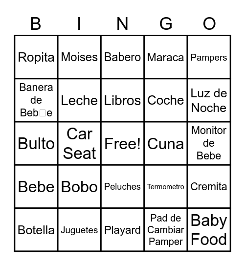 Baby Shower Bingo Card