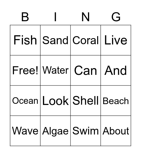 August Vocab Bingo Card
