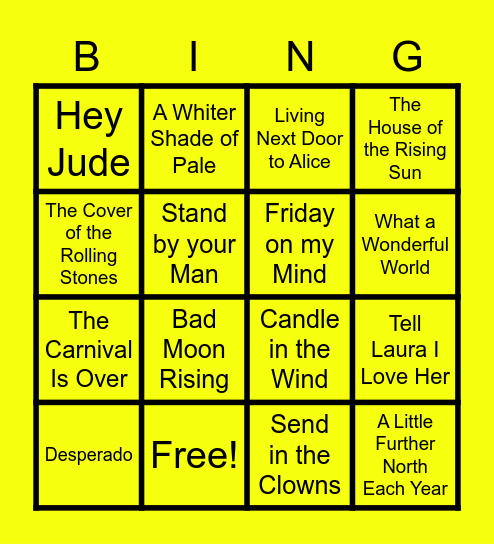 Jill's Medley Bingo Card