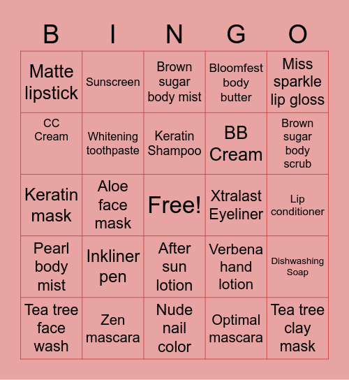 Beauty Basics Bingo Card