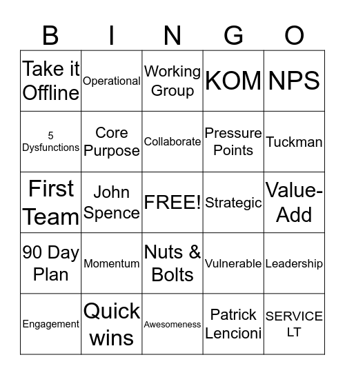 Corporate Bingo Card