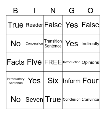 Informational Essay Bingo Card