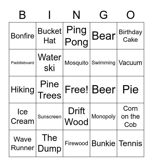 David's Birthday Cottage Bingo Card