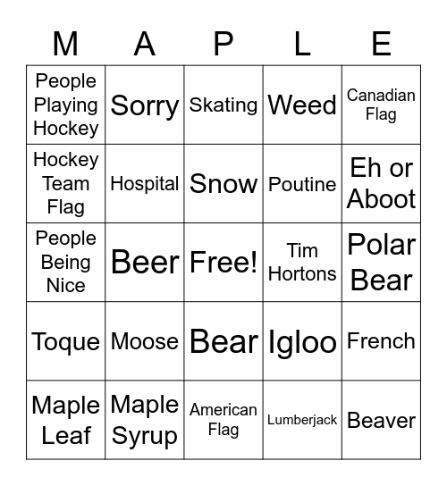Canada Bingo Card